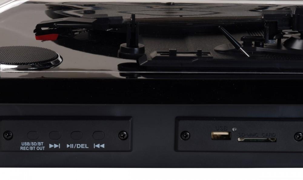 Denver VPL-230 - Gramofon z wbudowanymi głośnikami, Bluetooth, USB i gniazdem kart SD i MP3, czarny, Denver