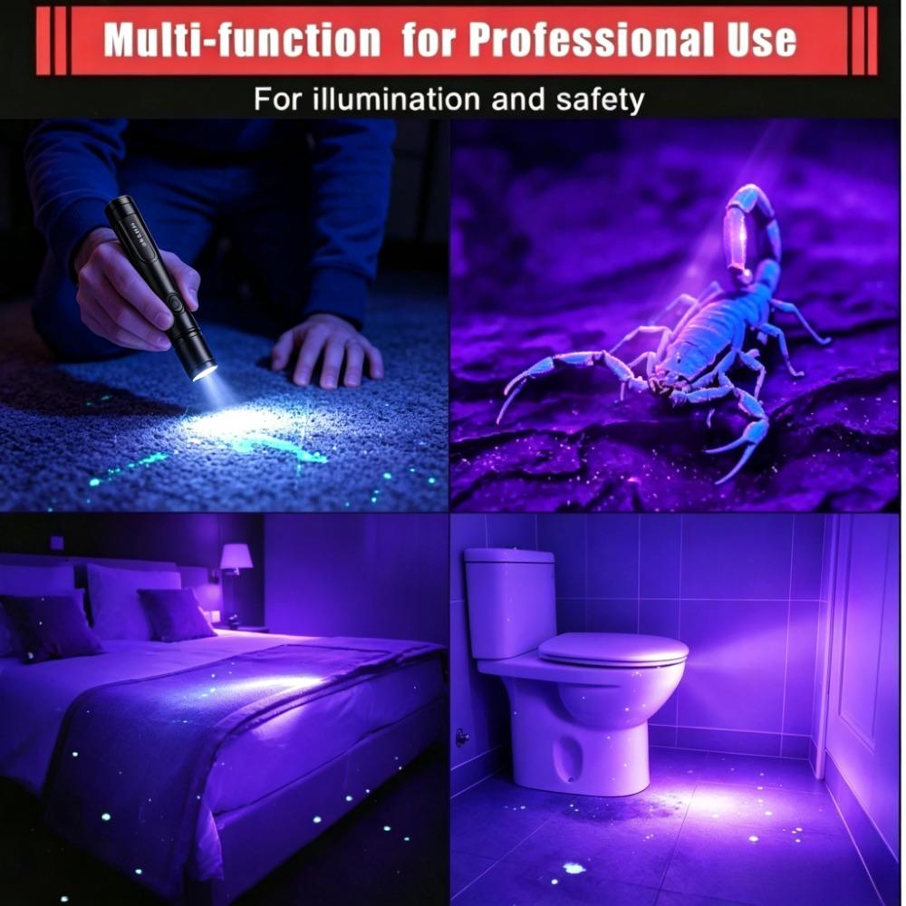 395nm Portable Clip-on Mini Ultraviolet Torch,Aluminum Alloy Blacklight for Pet UrineStains Indoor Outdoor Inspection Tool