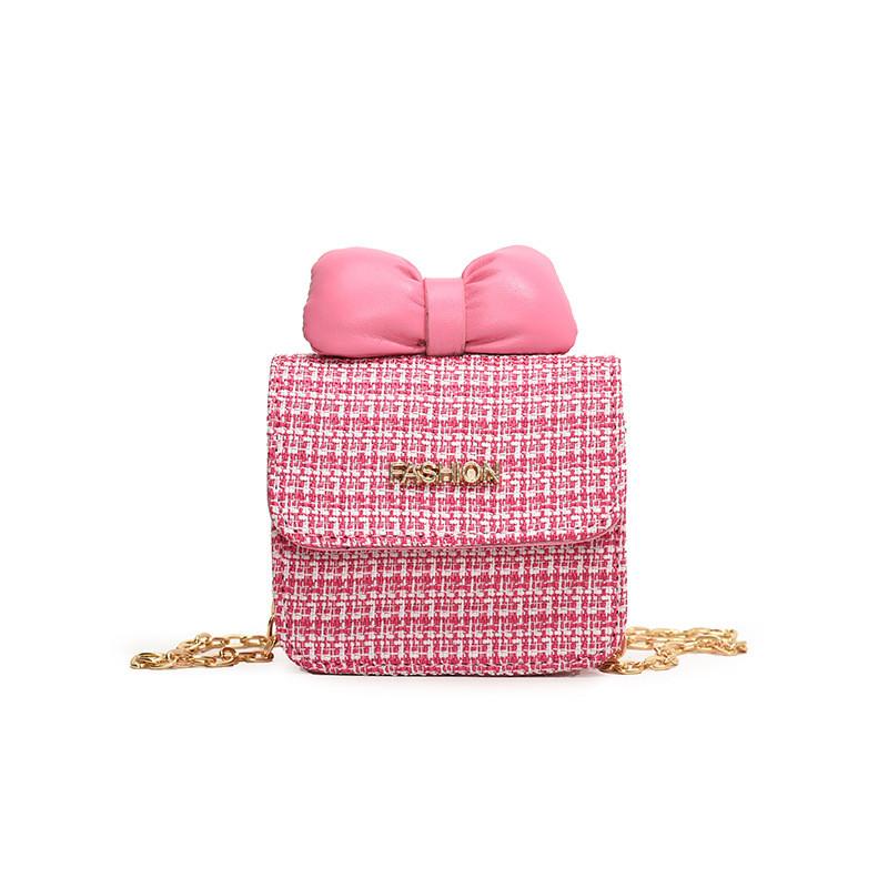 

Adorable Mini Shoulder Bag For Kids With Cute Bow Design And Breathable Pu Material Magenta