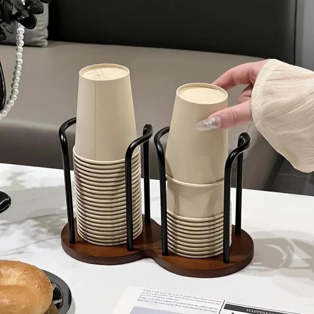 Disposable Cup Storage Holder Rack Shelf Water Tea Cups Wood Dispenser with Longer Stick Mug Display Stand Organizer Supplies