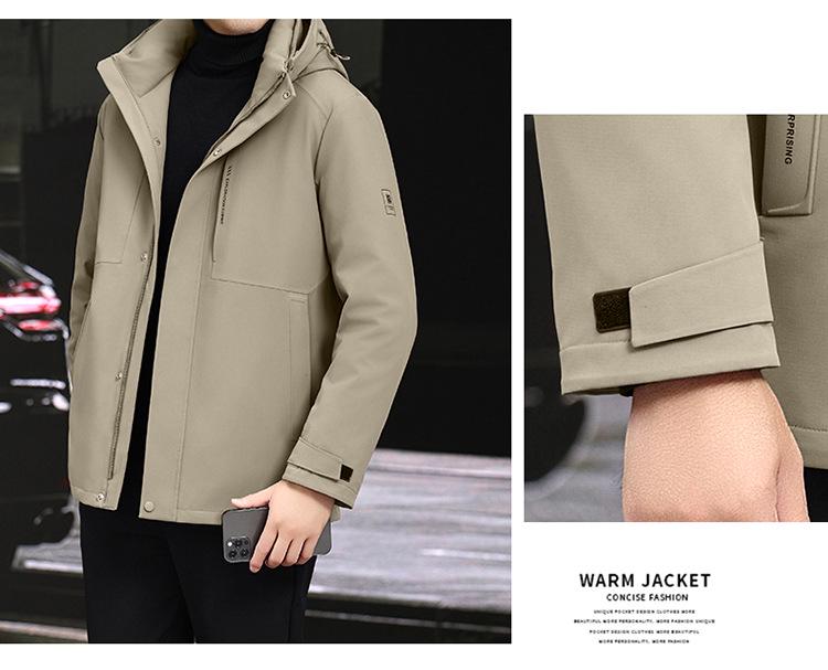 Herren Mittellange Kapuzenjacke aus Gänsedaunen - Neuer Stil, Verdickt, Abnehmbar, Warme Winter Business Casual Oberbekleidung