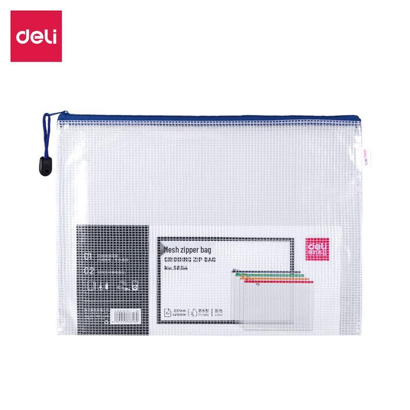 Deli A4 Transparent Mesh Zipper File Bags (10-Pack)
