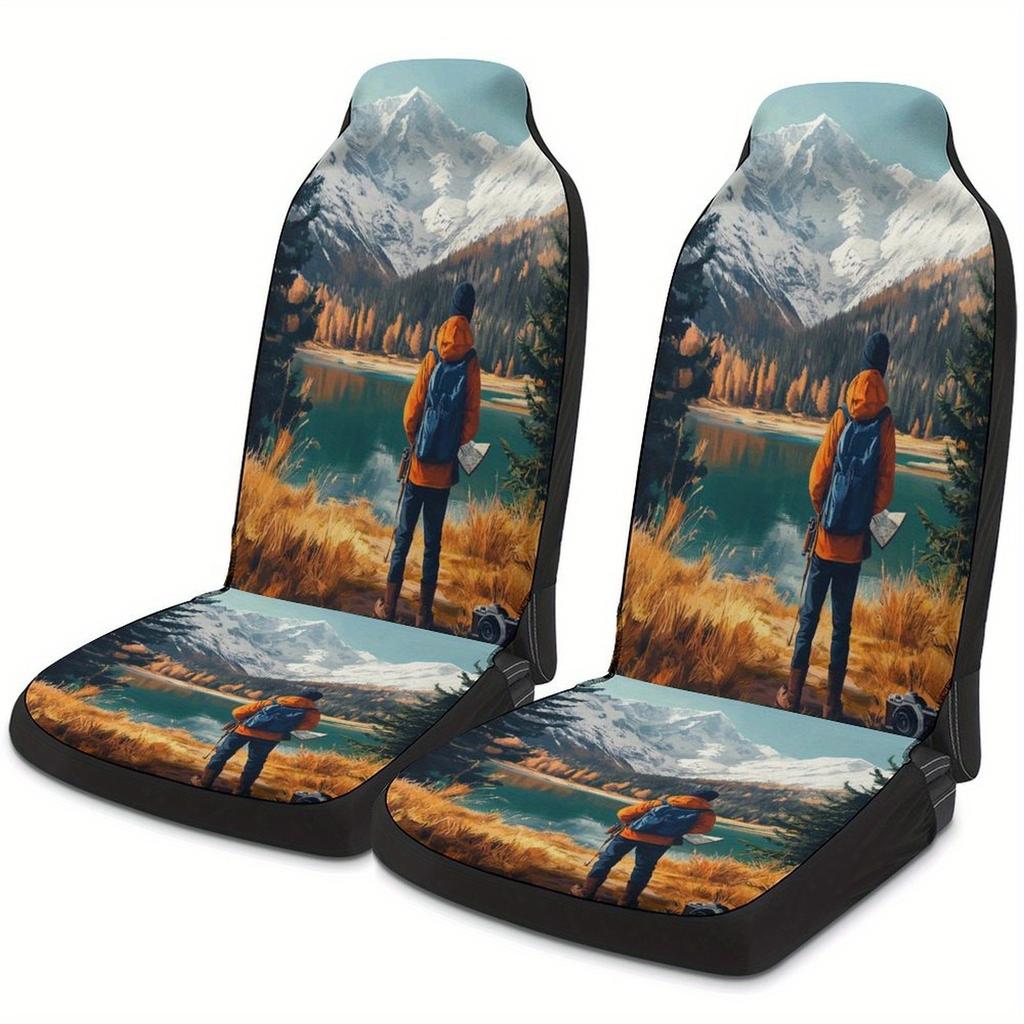 Mountain Lake Adventure Designed Car Seat Cover Set For Most Cars, Fashion Comfortable Car Seat Protector Covers Full Set, Univ
