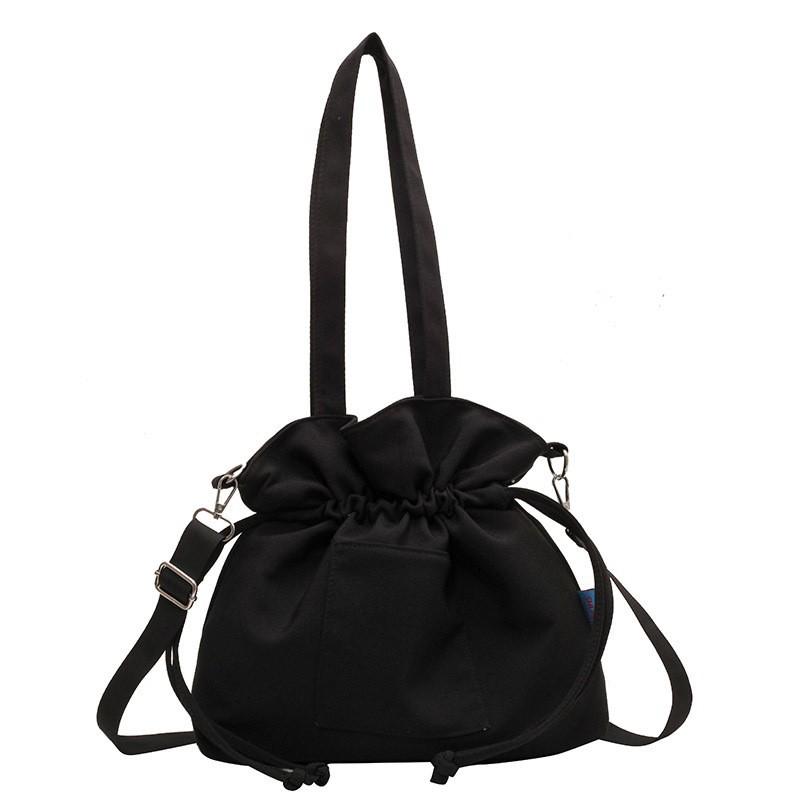 Commuting To Work Cross-border Large-capacity Cross-body Tote Bag Women's New Trendy Super Fire Drawstring Single-shoulder Canvas