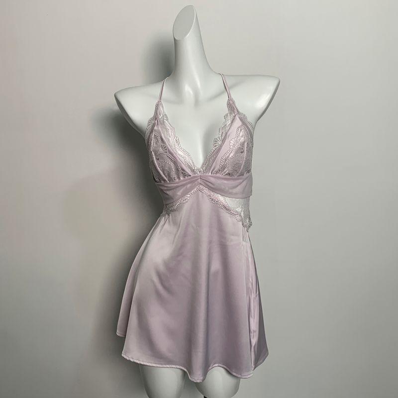 

Good Morning and You Are Reserved, Rich, Pure, Sexy Lace Sling Pajamas Women Ice Silk French style Nightdress Set Xian Tiao Purple (Nightgown) 170(XL)