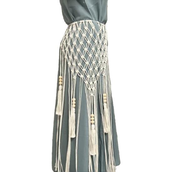 Bohemian Braided Waist Sash Hip Sash Belt with Long Tassels Women Knotted Cord Sash Fashion Accessory for Dresses Skirts Jeans