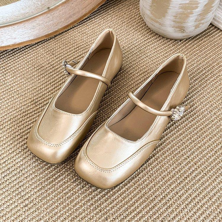 French retro Mary Jane shoes new autumn light mouth silver small leather shoes Doudou shoes single shoes