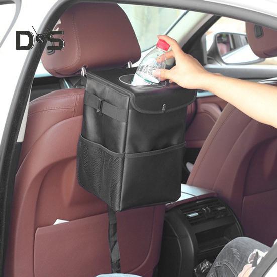 Coș de gunoi pentru mașină cu capac etanșat Coș de gunoi pentru vehicule de mare capacitate Buzunare pentru agățat cutie de gunoi auto impermeabilă