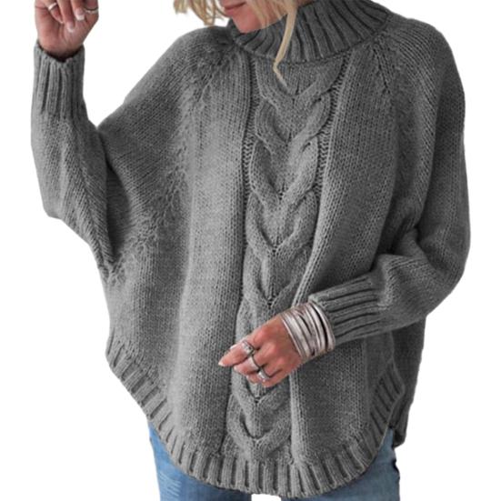 Women Autumn Winter Sweater Thick Knit Loose Turtleneck Neck Protection Loose Long Sleeve Dolman Sleeve Pullover Cold Resistant Lady Sweater