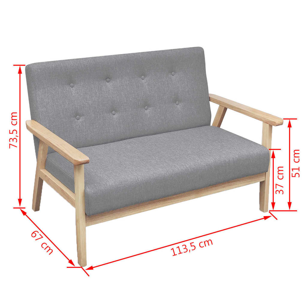 Vidaxl Sofa 2-Osobowa, Tapicerowana Tkaniną, Jasnoszara