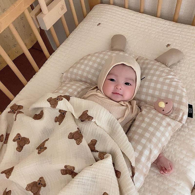 Bear Print Baby Blankets Newborn Muslin Cotton Gauze Swaddle Wrap Bedding Infant Girls Boys Sleeping Blanket Babies Accessories