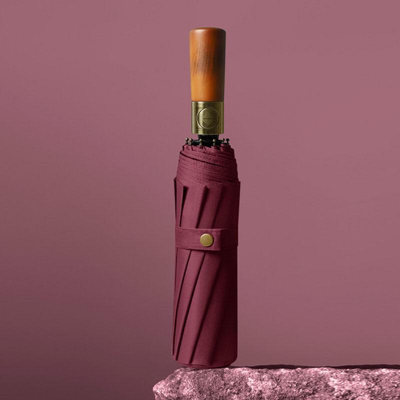 

Автоматический всепогодный большой зонт с 12 спицами и деревянной ручкой, солнцезащитный зонт с защитой UPF50+, защита от солнца Iron&12K бордовый