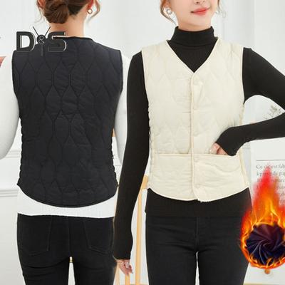 Women Fall Winter Vest Coat Soft Thick Padded Sleeveless Single Breasted Solid Color V Neck Cardigan Slim Fit Warm Pockets Lady Waistcoat