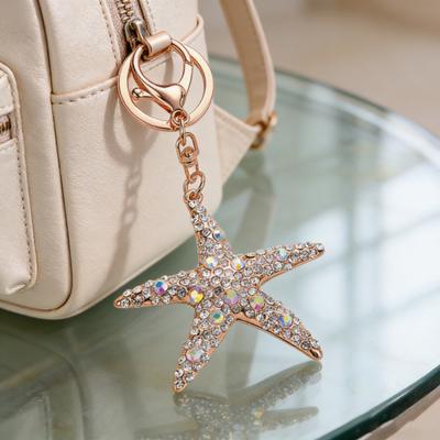 Portachiavi Ciondolo Design Stella Marina Intarsiata Strass Scintillanti Smalto Processo Goccia d'Olio Liscio