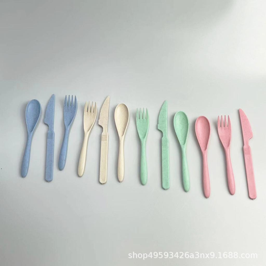 Wheat Straw Spoon Fork Knife Three-piece Set Wheat Tableware Set Plastic Spoon Fork Knife Portable Tableware