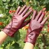 Autumn and Winter Women's PU Leather Gloves Gloves Lace Warm Plus Velvet Cold Proof Riding Touch Screen Gloves Winter