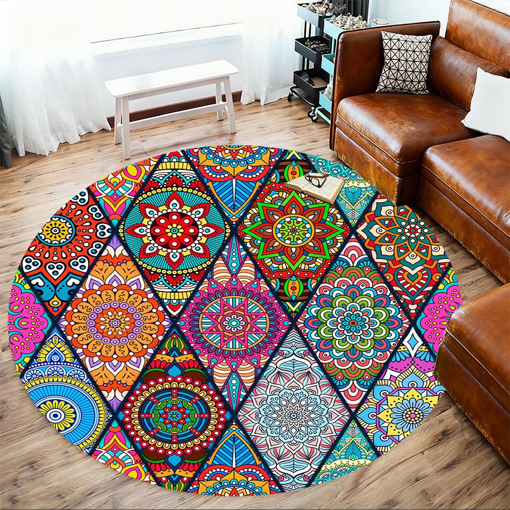 1pc Mandala Colorful Round Chair Mat Area Rug - Non-Slip, Floor Mat for Office, Bedroom, and Indoor Decor C1118195