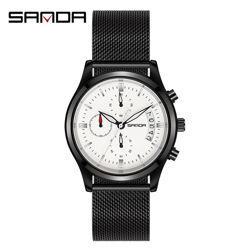 Sanda Men's Fashion Quartz Watch with Date, Three Hands, and Nail Scale