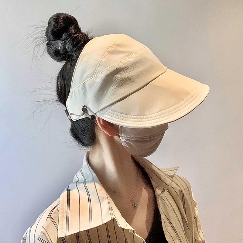 Pălărie de soare cu boruri late de vară Pălării de soare pentru femei, pliabilă, reglabilă, în aer liber, pălărie cu găleată pentru plajă, cu protecție UV, viziere, șapci cu coadă de cal de pescar