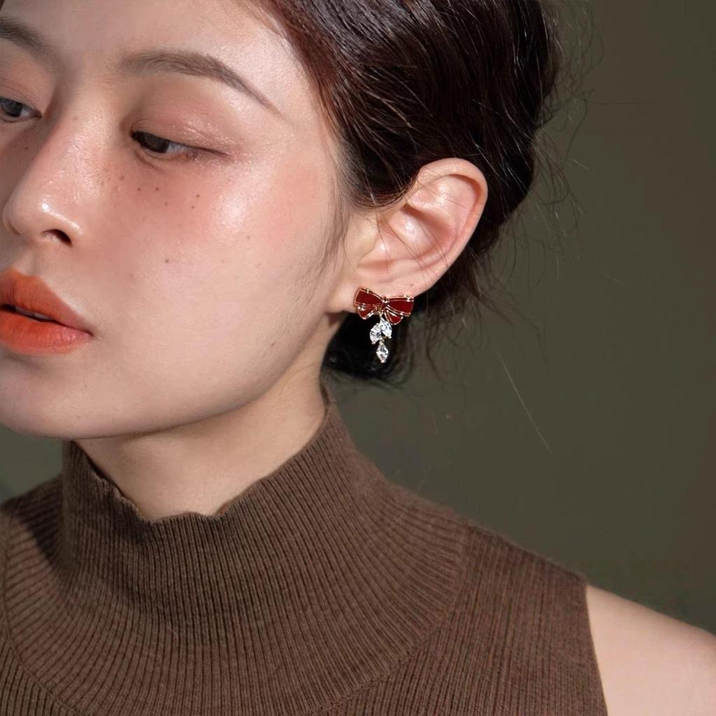 Women's 2023 Trendy Bow Zirconia Dangle Stud Earrings - Light Luxury Niche Design