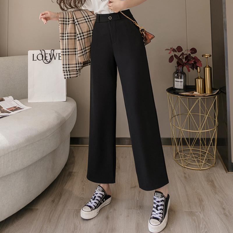 

Nessaj Женская одежда Брюки Уличная одежда Лето Корейский стиль Широкие брюки Черные винтажные спортивные штаны с высокой талией