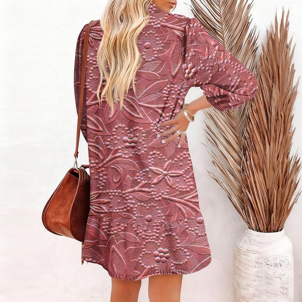 Women's Fashion Elegant Autmn And Winter Long Sleeve V,Neck Christmas Print Dress
