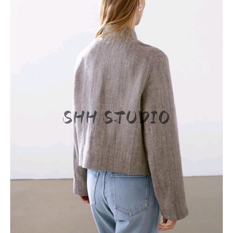 MD Spring/Summer New Arrival Women's Clothing Casual Minimalist Style Old Money Relaxed Linen Blended Stand Collar Outwear 6778772