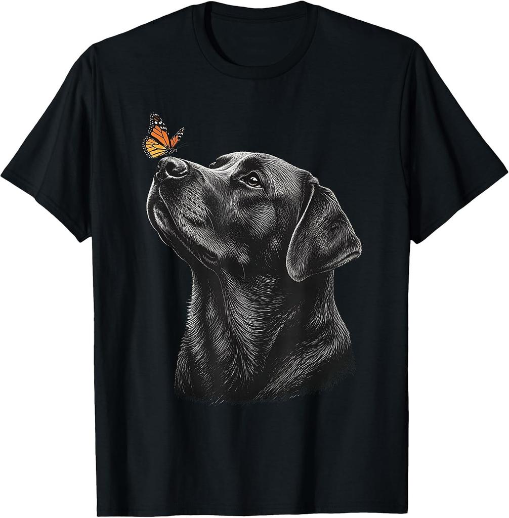 Vintage Black Labrador Butterfly Art Tee for Dog Lovers
