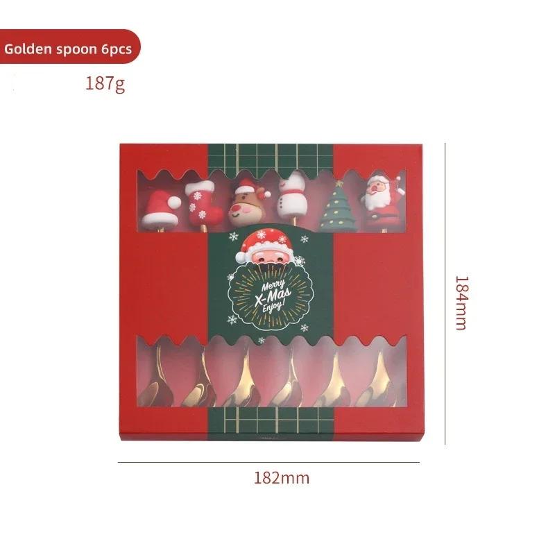 4/6PCS Christmas Gifts Stainless Steel Spoons Forks Set Decoration Glod Silver Elk Deer Dessert Coffee Spoon for Kids Gift Box