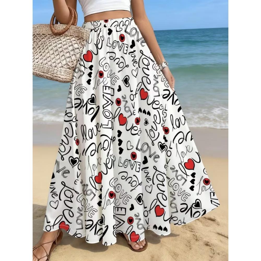 Women's Floral Printed High Waisted Long Skirt, Suitable for Casual Beach Wear on Vacation