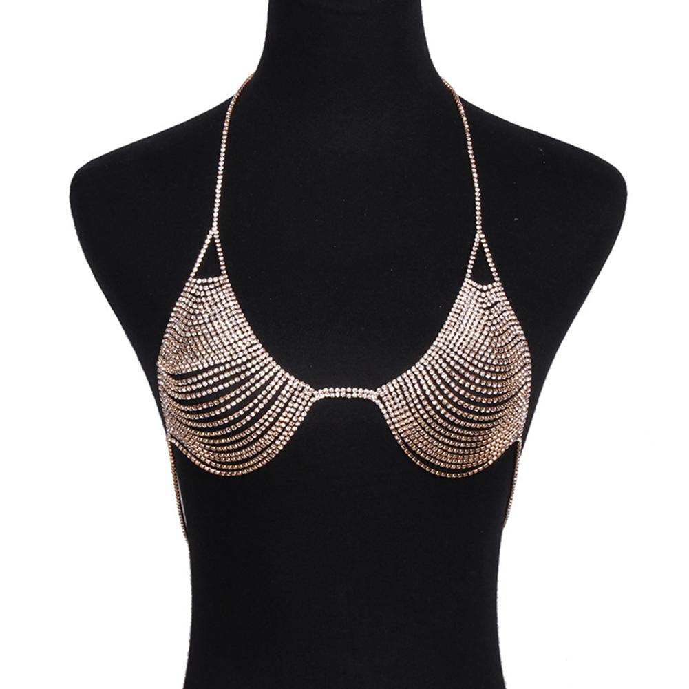 Stylish Bra Shape Rhinestone Body Chest Chain Necklace Summer Beach Ornament Gift