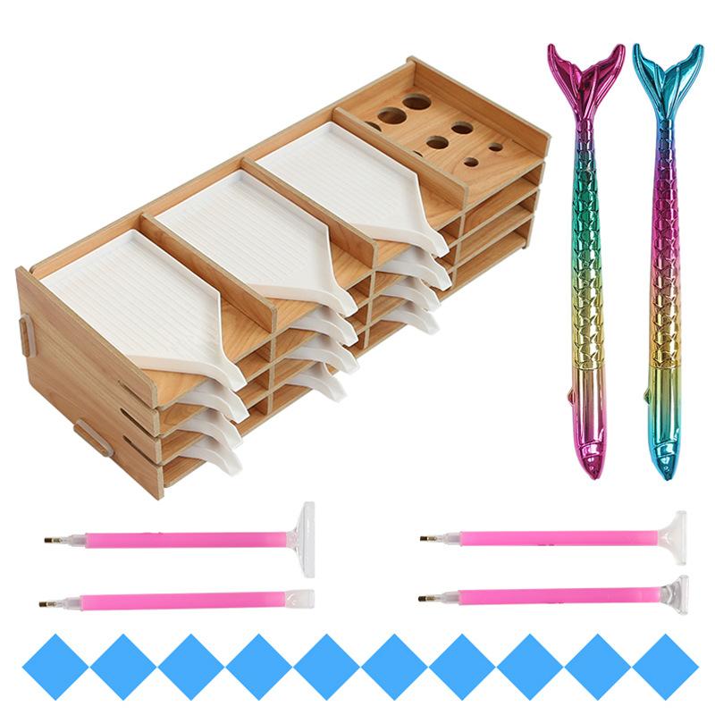 Wooden Diamond Painting Organizer Rack Multi Layer Tray Storage Holder for Beads Drills Pens Rhinestone Art and DIY Craft Tools