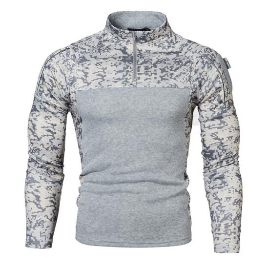 Men Fall Sweatshirt Patchwork Long Sleeves Camouflage Print Hip Hop Zipper Stand Collar Slim Fit Warm Wear-resistant Men Autumn Tops for Sports