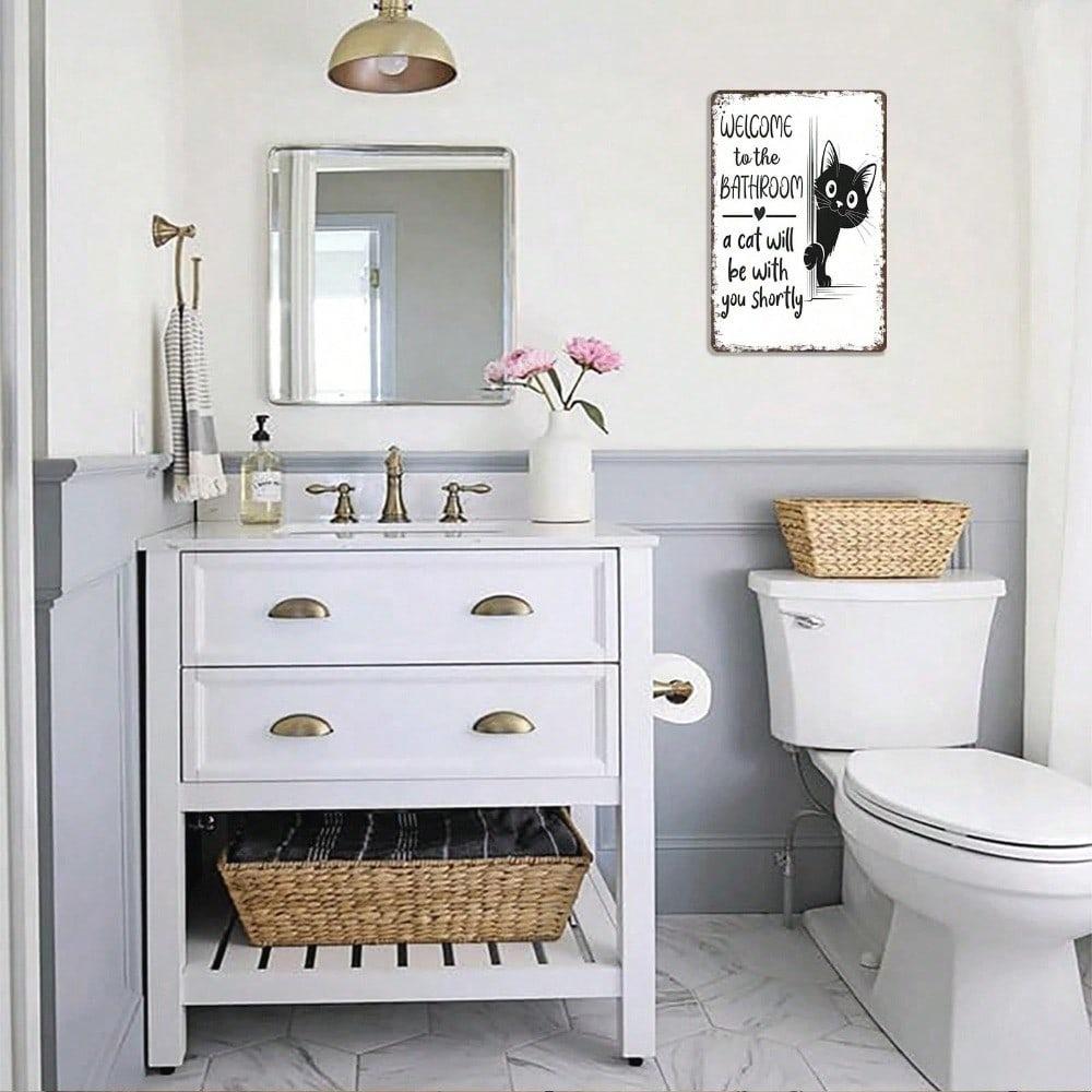 Vintage Lustiges Katzen Metall Willkommensschild Retro Badezimmer Wanddekor