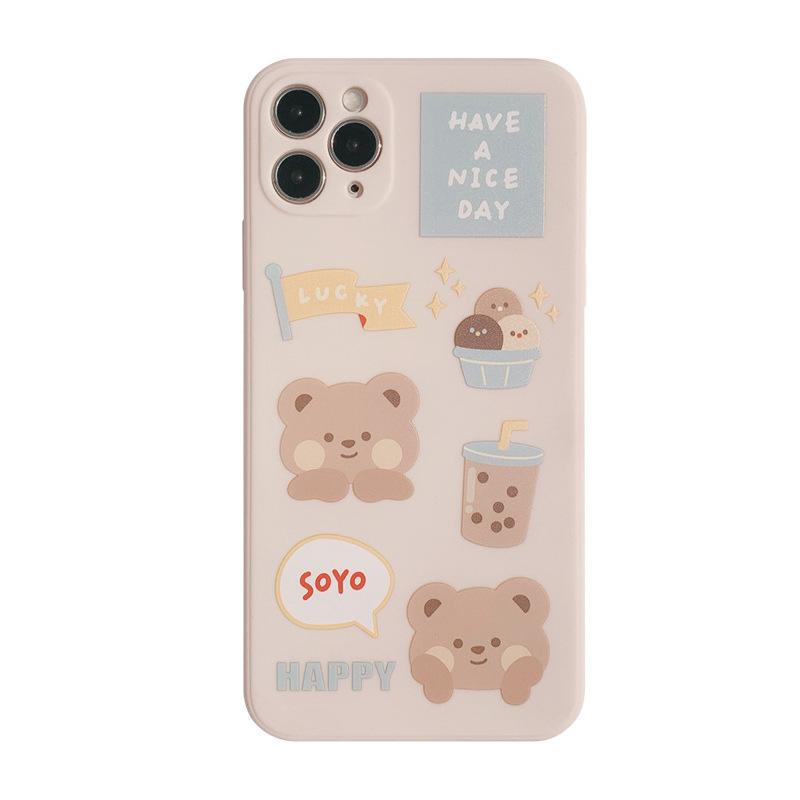Milk Tea Bear 16 Apple 15 Mobile Phone Case IPhone 13 Pro Applicable 8plus All Inclusive 14 Soft 11 Sets Xs Max