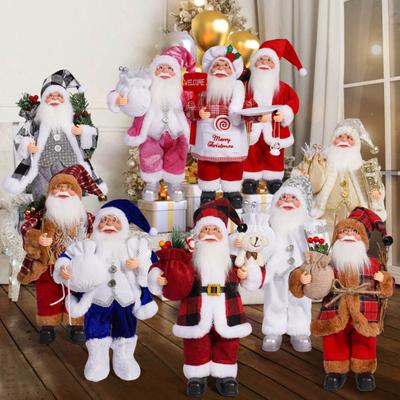 Christmas Santa Doll Decoration 12-Inch Plush Standing Santa Holding Gifts Figure Christmas Party Supplies for Home Desk Bookshelf Windowsill Decor