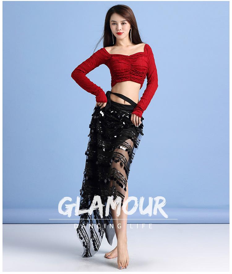 Conjunto de Dança do Ventre Feminino Huayu Outono/Inverno: Fantasia de Borla com Lantejoulas para Iniciantes