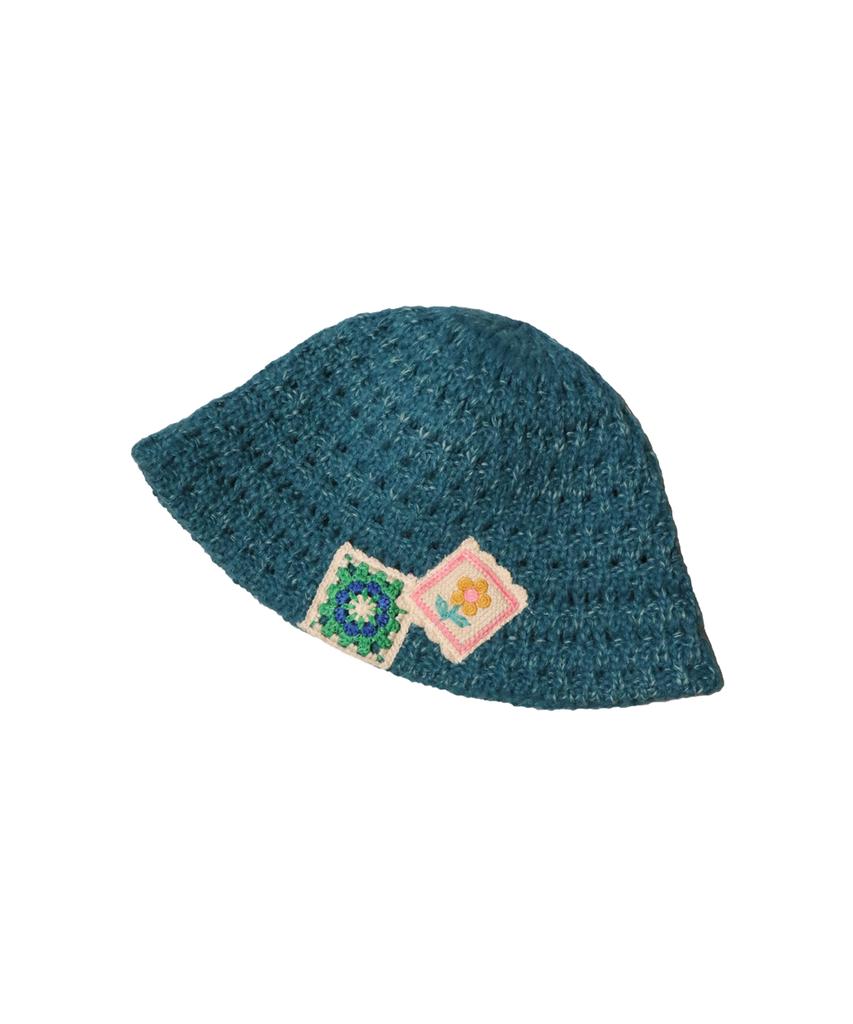 Elkebeullum F/W Flower Net Blue Bucket Hat