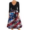Women's Casual And Fashionable Independent Day Printed V-Neck Seven Point Cuff Waist Belt Dress