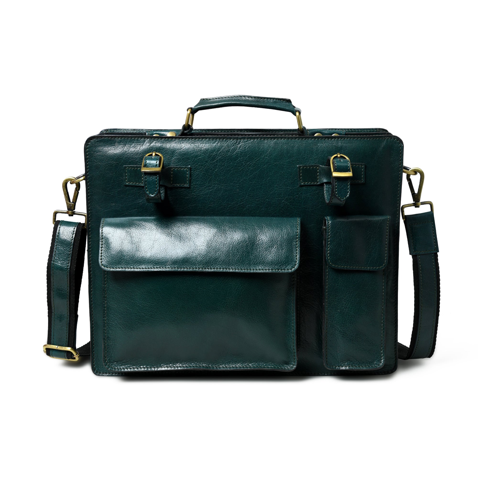 MaheTri Tuscany Italian Leather Briefcase, Green For Men & Women 15-Inch зелёный
