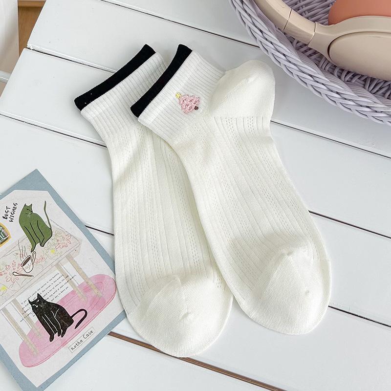 Cute Socks Ladies Short Cotton Summer Lightweight Mesh Breathable Embroidered Sports Socks