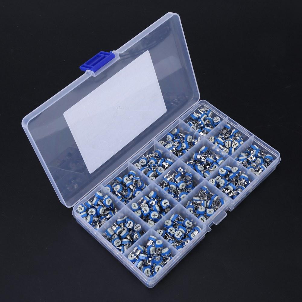 375Pcs 15 Values Potentiometer Variable Resistor Assortment Kit with Box