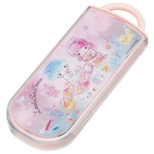 Skater Children's Antibacterial Slide Trio Set (TACC2AG-A) - Bento, Chopsticks, Spoon, and Fork - Sanrio Twin Stars, Picnic, Girls, Made In Japan