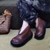 Fashion Round Toe Thick Sole Leather Casual Platform Women's Shoes Retro Top Cowhide Ankle Boots Pure Handmade Single Cool Boots