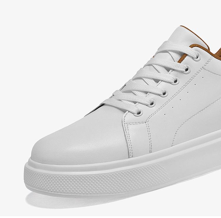 Pánské kožené tenisky zvyšující výšku o 8 cm - Bílé, Trendy silná podrážka, Prodyšné a ležérní sportovní styl