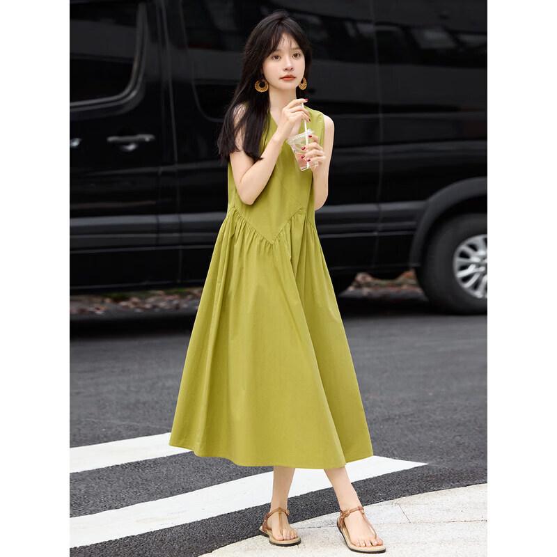 Moho V-Neck Patchwork Sleeveless A-Line Dress M