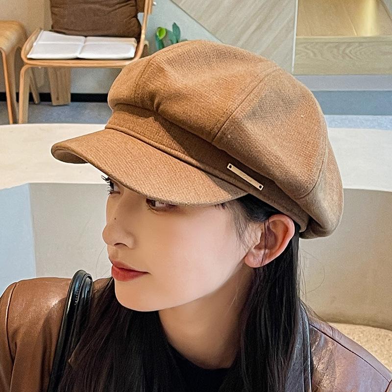Octagonal Beret Women's Pumpkin Hat British Hat Bud Hat Black Newsboy Hat Warm Adult Wool Versatile