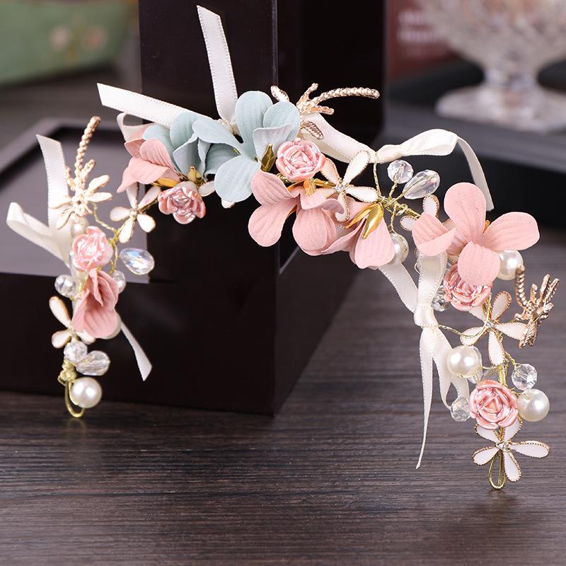 Crystal Pearl Flower Headband Hairband Tiara For Women Bridal Rhinestone Bridal Wedding Hair Accessories Jewelry Headband Tiara
