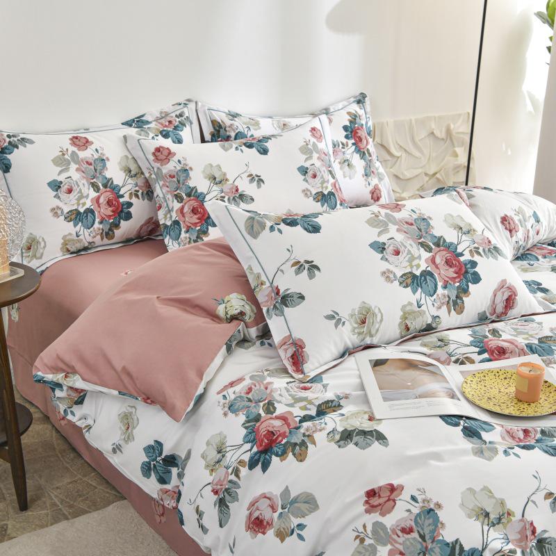 Fresh Orange 100% Cotton Four-Piece Bedding Set - Duvet Cover & Bed Sheet for Student Dorms and Homes