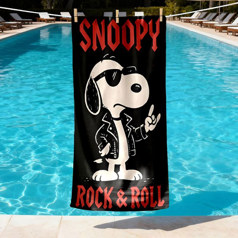 Snoopy Print Beach Towel Design, Soft, Lightweight. for Home Bathroom, Spa, Pool, Yoga, Surfing, Camping, Gift for Family, Friend